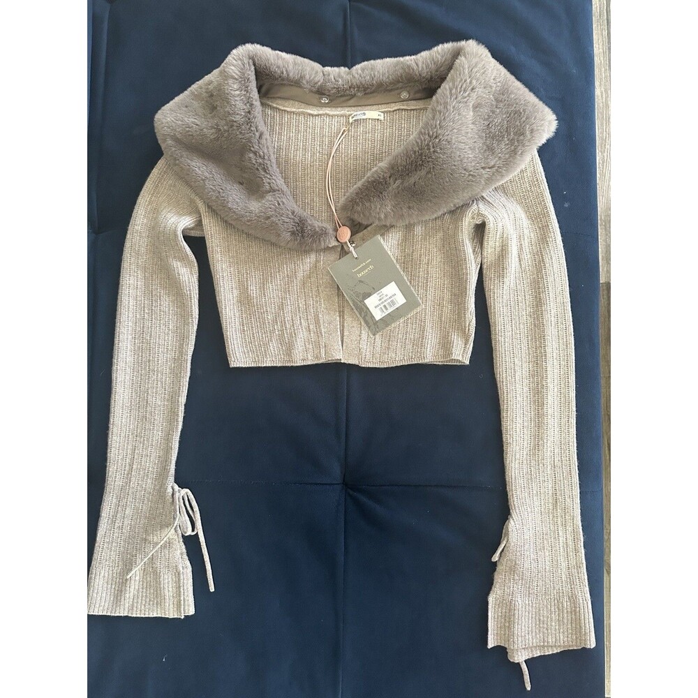 HOUSE OF CB Dahlia Faux Fur Collar Crop Cardigan, Size XS